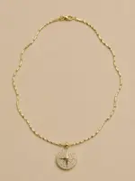 Zirkon Taşlı Kutup Yıldızı Madalyon Gold Choker Kolye