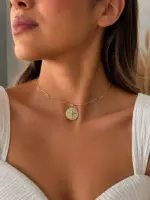 Zirkon Taşlı Kutup Yıldızı Madalyon Gold Choker Kolye - Görsel 2