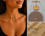 Zirkon Taşlı Güneş Göz Figürlü Gold Choker Kolye - Görsel 4