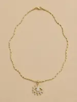 Zirkon Taşlı Güneş Göz Figürlü Gold Choker Kolye