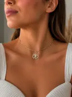 Zirkon Taşlı Güneş Göz Figürlü Gold Choker Kolye - Görsel 2