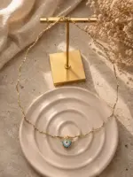 Mavi Nazar Taşlı Kalp Figürlü Gold Renk Zincir Kolye - Görsel 2