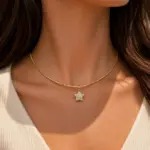 Zirkon Taşlı Mini Yıldız Figürlü Gold Renk İnce Zincir Kolye