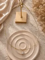 Zirkon Taşlı Mini Yıldız Figürlü Gold Renk İnce Zincir Kolye - Görsel 3