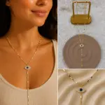 Zirkon Taşlı Nazar Göz Figürlü Gold Renk Y Kolye - Görsel 4