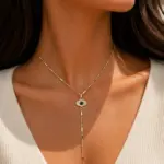 Zirkon Taşlı Nazar Göz Figürlü Gold Renk Y Kolye