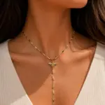 Arı Figürlü Y Kolye Gold Renk Uzun Zincir Kadın Kolye
