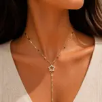 Yıldız Figürlü Y Kolye Gold Renk Taş Detaylı Kadın Kolye