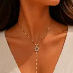 Taş Detaylı Yıldız Figürlü Y Kolye Gold Renk Kadın Kolye
