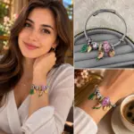 Doğa Temalı Kuş ve Yaprak Charm Detaylı Çelik Kelepçe Bileklik