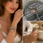 Pembe Nazar Göz Charm Detaylı Çelik Kelepçe Bileklik