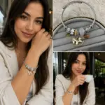 Beyaz Sallanan At Charm Detaylı Çelik Kelepçe Bileklik