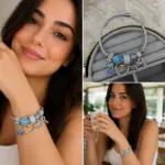 Mavi Çiçek ve Anahtar Charm Detaylı Çelik Kelepçe Bileklik