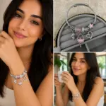 Pembe Çiçek ve Deniz Kabuğu Charm Detaylı Çelik Kelepçe Bileklik