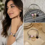 Lila Yıldız ve Melek Kanadı Charm Detaylı Çelik Kelepçe Bileklik