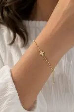Gold Renk Zirkon Taşlı Yıldız Figürlü Minimal Bileklik
