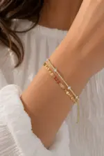 Gold Renk Su Yolu ve Pul Zincir Detaylı Katmanlı Bileklik