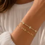 Gold Renk Su Yolu Yıldız Figürlü ve Pul Zincir Detaylı Katmanlı Bileklik