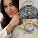 Mavi Kalp, Deniz Kabuğu ve Kelebek Charm Detaylı Gümüş Renk Kadın Charm Bileklik