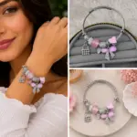 Pembe Kalp ve Fiyonk Charm Detaylı Gümüş Renk Kadın Bileklik