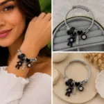 Siyah Kalp ve Ayıcık Charm Detaylı Gümüş Renk Kadın Bileklik