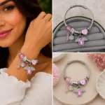 Pembe Arı ve Kalp Charm Detaylı Gümüş Renk Kadın Bileklik