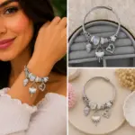 Beyaz Kalp ve Deniz Kabuğu Charm Detaylı Gümüş Renk Kadın Bileklik