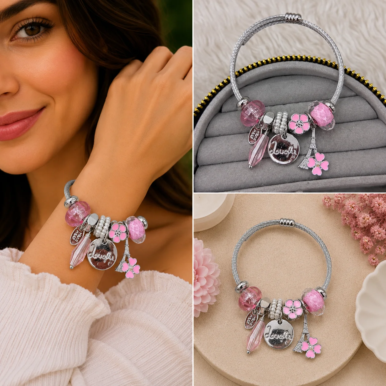 chatgpt-image-6-tem-2026-14-45-03.webp Pembe Çiçek ve Love Charm Detaylı Gümüş Renk Kadın Bileklik - Görsel 1