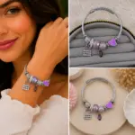 Mor Kalp ve Kilit Charm Detaylı Gümüş Renk Kadın Bileklik