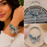 Mavi Kelebek ve Fiyonk Charm Detaylı Gümüş Renk Kadın Bileklik