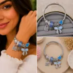 Mavi Kalp ve Fiyonk Charm Detaylı Gümüş Renk Kadın Bileklik