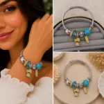 Mavi Kedi Figürlü Charm Detaylı Gümüş Renk Kadın Bileklik