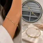 Gold Renk Yıldız Figürlü Taşlı Bileklik - Görsel 4