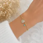 Gold Renk Taşlı Kalp ve Turkuaz Detaylı Bileklik