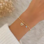Gold Renk Taşlı Kalp ve Turkuaz Detaylı Bileklik
