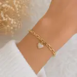 Gold Renk Taşlı Sallantılı Kalp Figürlü Zincir Bileklik