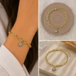 Gold Renk Mavi Taşlı Yıldız Figürlü Zincir Bileklik - Görsel 4
