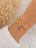 Gold Renk Mavi Taşlı Yıldız Figürlü Zincir Bileklik