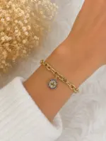 Gold Renk Mavi Taşlı Kutup Yıldızı Figürlü Zincir Bileklik