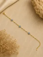 Gold Renk Üçlü Nazar Boncuğu Detaylı Bileklik - Görsel 3
