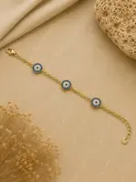 Gold Renk Üçlü Nazar Boncuğu Taşlı Bileklik - Görsel 3