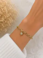 Gold Renk Taşlı Top Figürlü Zincir Bileklik