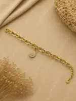 Gold Renk Taşlı Yuvarlak Madalyon Figürlü Zincir Bileklik