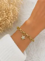 Gold Renk Taşlı Yıldız Figürlü Zincir Bileklik
