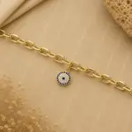 Gold Renk Mavi Taşlı Nazar Boncuğu Figürlü Zincir Bileklik