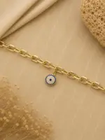 Gold Renk Mavi Taşlı Nazar Boncuğu Figürlü Zincir Bileklik