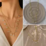 Gold Renk Çoklu Zincir Baget Taşlı Kolye - Görsel 4