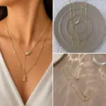 Gold Renk Çoklu Zincir Taşlı Damla Figürlü Kolye - Görsel 4