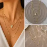 Gold Renk Taşlı Damla Figürlü Katmanlı Kolye - Görsel 4