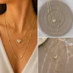 Gold Renk Taşlı Kalp Figürlü Çoklu Zincir Kolye - Görsel 4